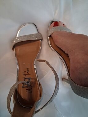 Women's Silver Glitter Ankle-Strap Sandals